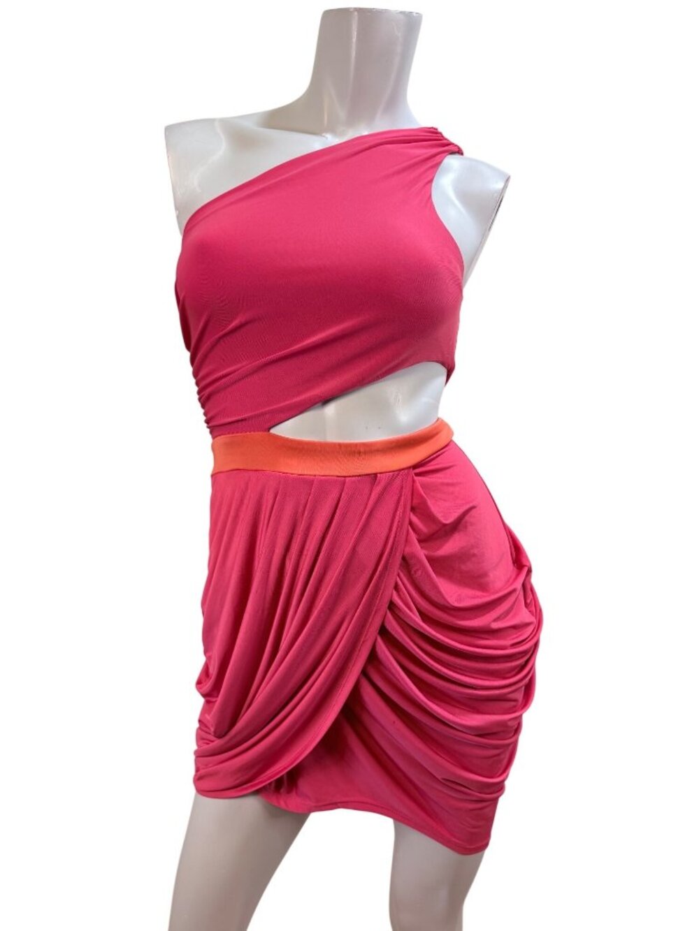 Bebe Slinky One Shoulder Mazzy Side Cut Out Drapey Dress Y2K XS